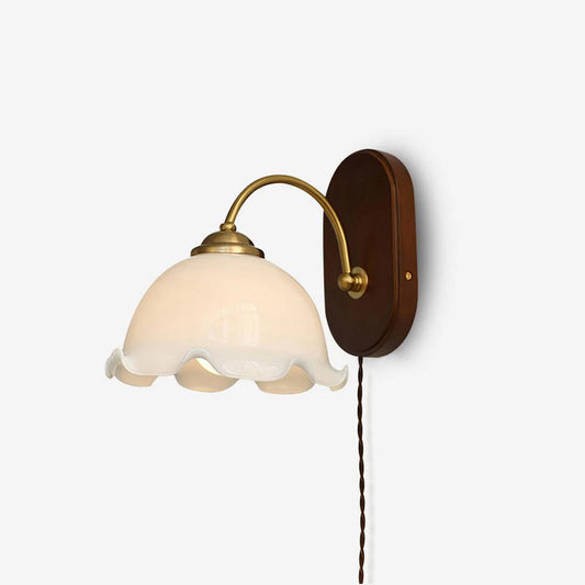 Traditional Style Glass Wall Sconce with Wood Base - Lusomart