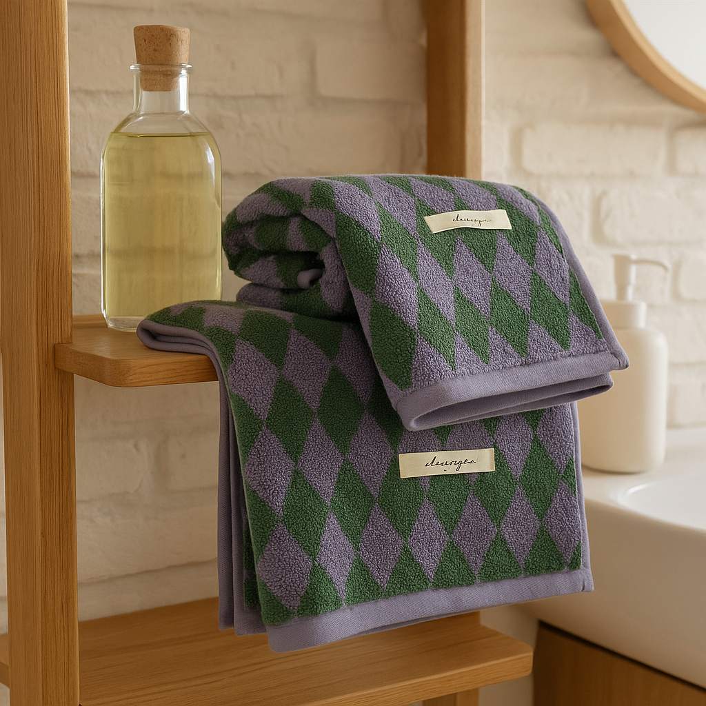 Soft Plaid Absorbent Bathroom Towel Set Gentle Exfoliate