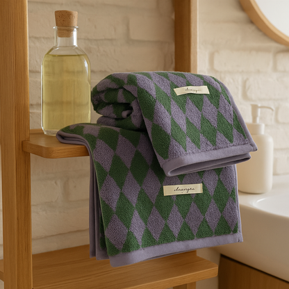 Soft Plaid Absorbent Bathroom Towel Set Gentle Exfoliate