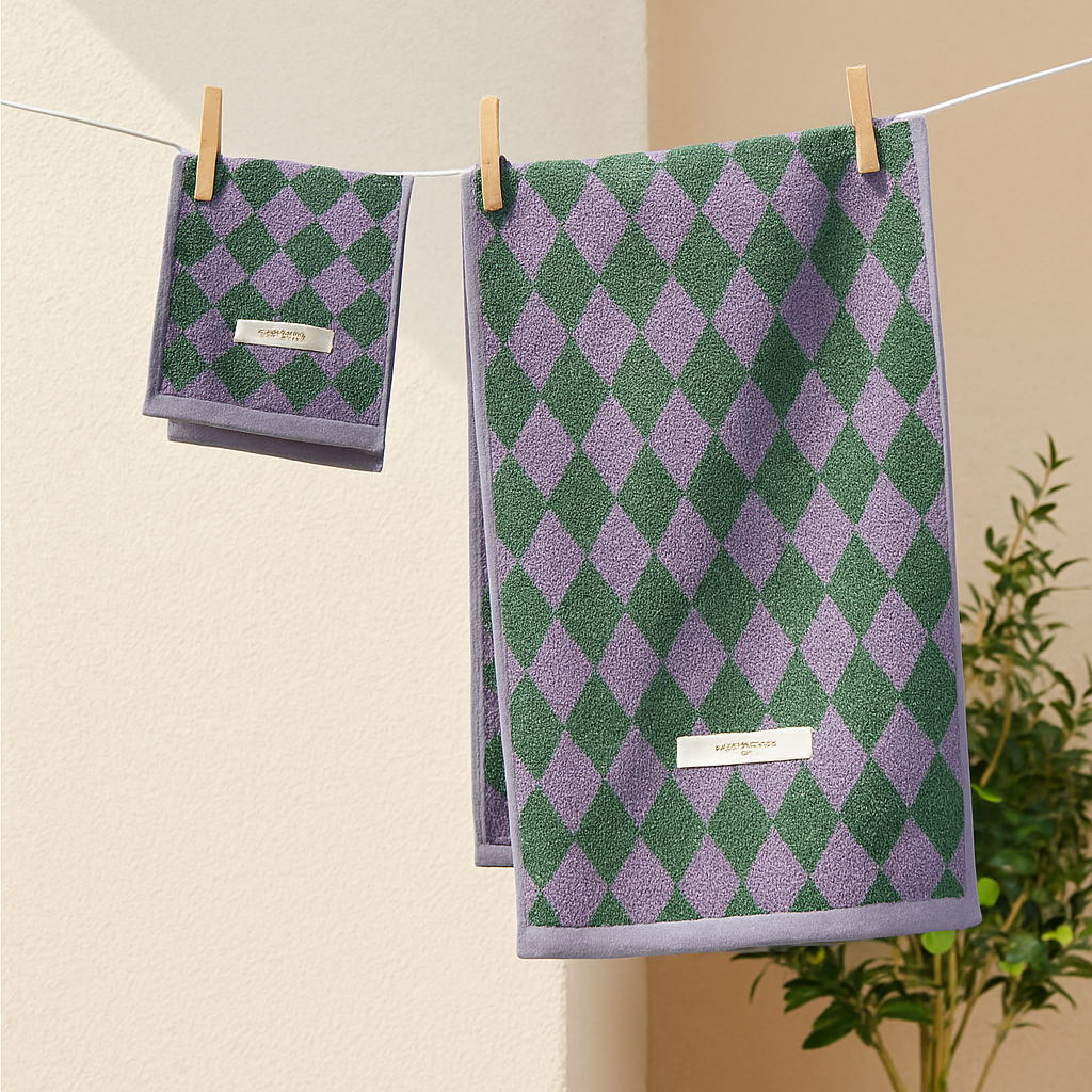 Soft Plaid Absorbent Bathroom Towel Set Gentle Exfoliate