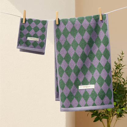 Soft Plaid Absorbent Bathroom Towel Set Gentle Exfoliate