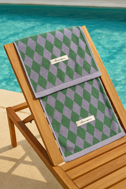 Soft Plaid Absorbent Bathroom Towel Set Gentle Exfoliate