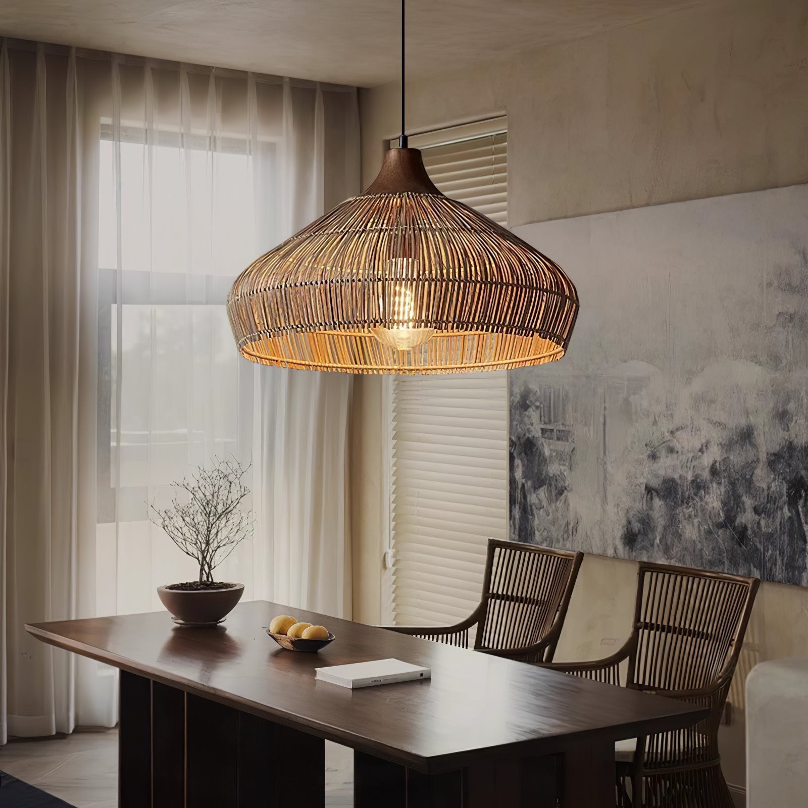 Rustic Woven Rattan Hanging Lamp - Lusomart