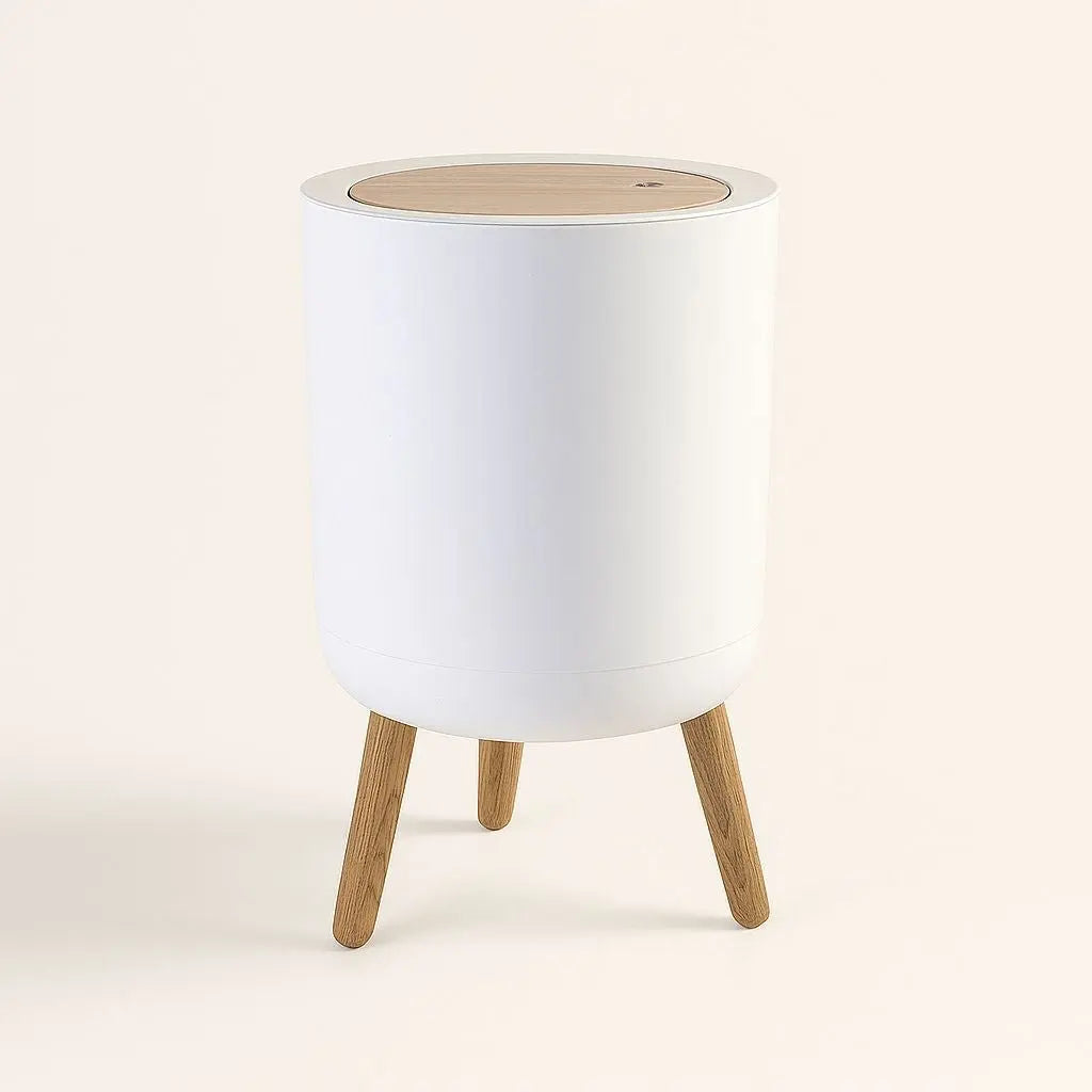 Stylish Wood Base Step Trash Can - Lusomart