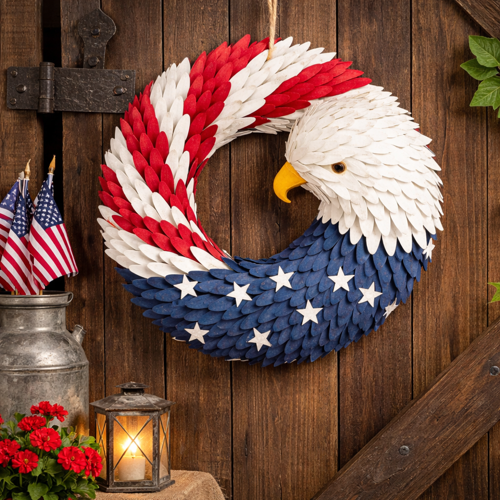 Patriotic Eagle Wreath Wooden Wall Decor Sign - Lusomart