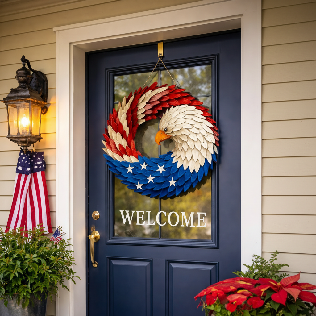 Patriotic Eagle Wreath Wooden Wall Decor Sign