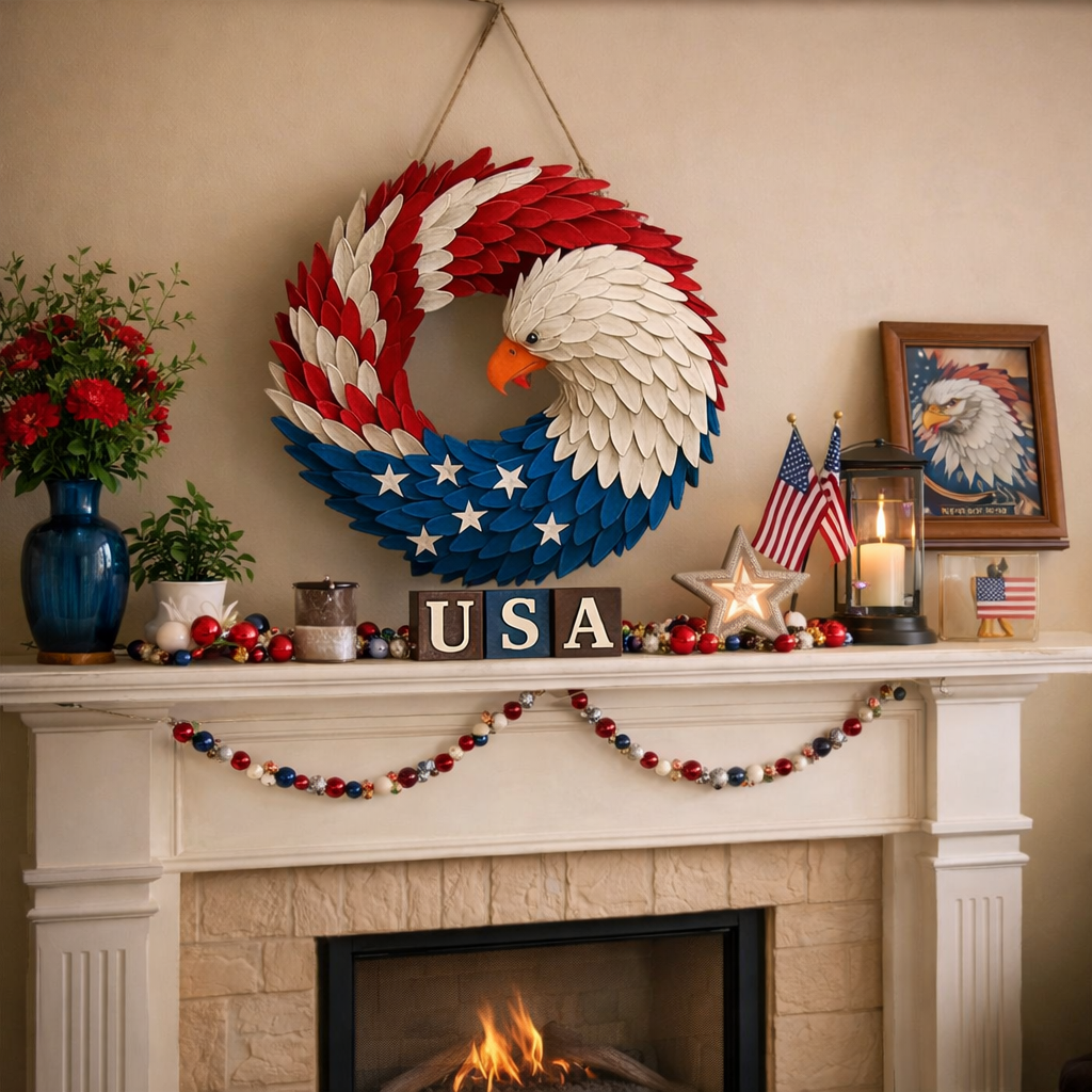 Patriotic Eagle Wreath Wooden Wall Decor Sign