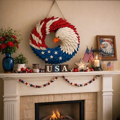 Patriotic Eagle Wreath Wooden Wall Decor Sign