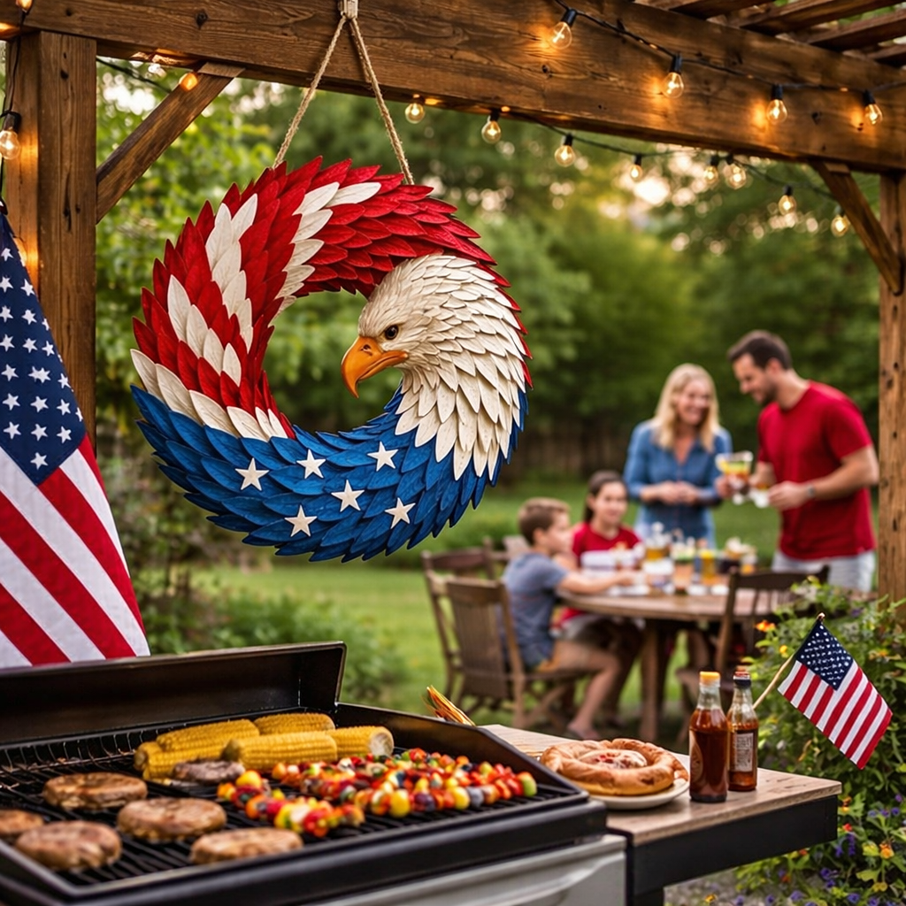 Patriotic Eagle Wreath Wooden Wall Decor Sign