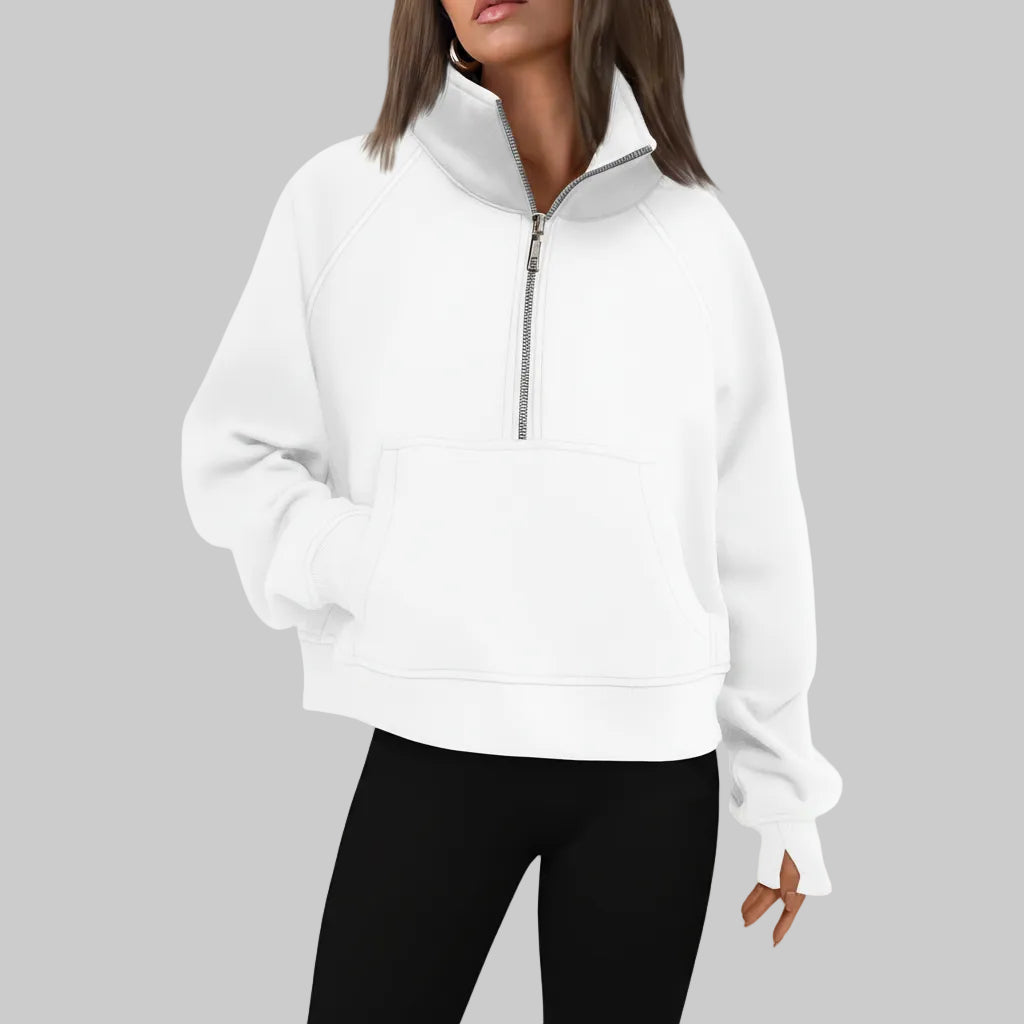 Soft Women's Fleece Pullover Half Zip Crop Top