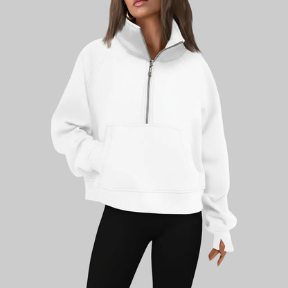 Soft Women's Fleece Pullover Half Zip Crop Top