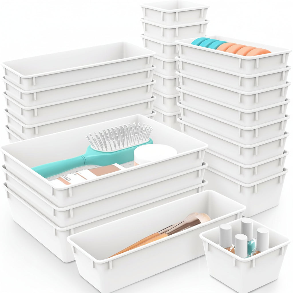 Compact Stackable Storage Tray Set for Home Office