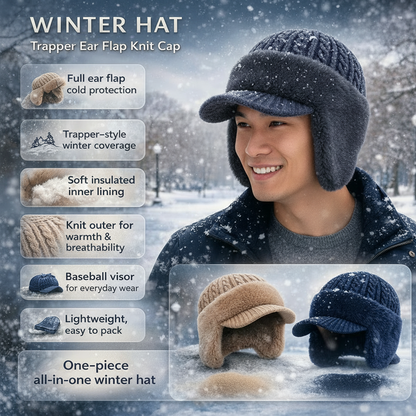 Warm Fleece Lined Trapper Beanie Earflap Hat