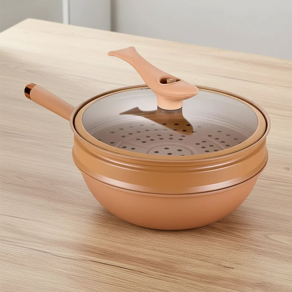 Large Non Stick Wok Pan with Steam Lid