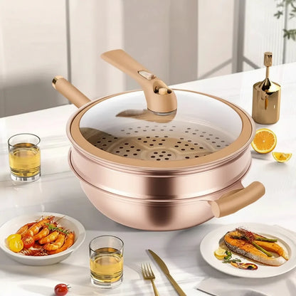 Large Non Stick Wok Pan with Steam Lid