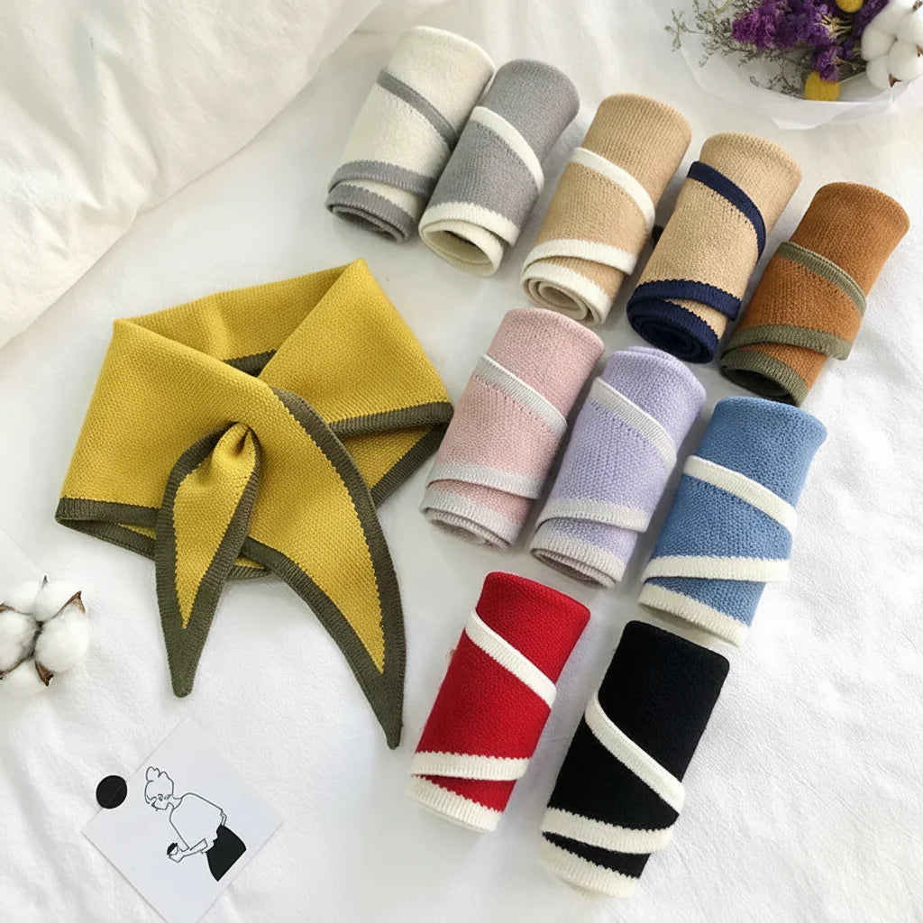 Classic Contrast Edge Thin Cozy Neck Scarf