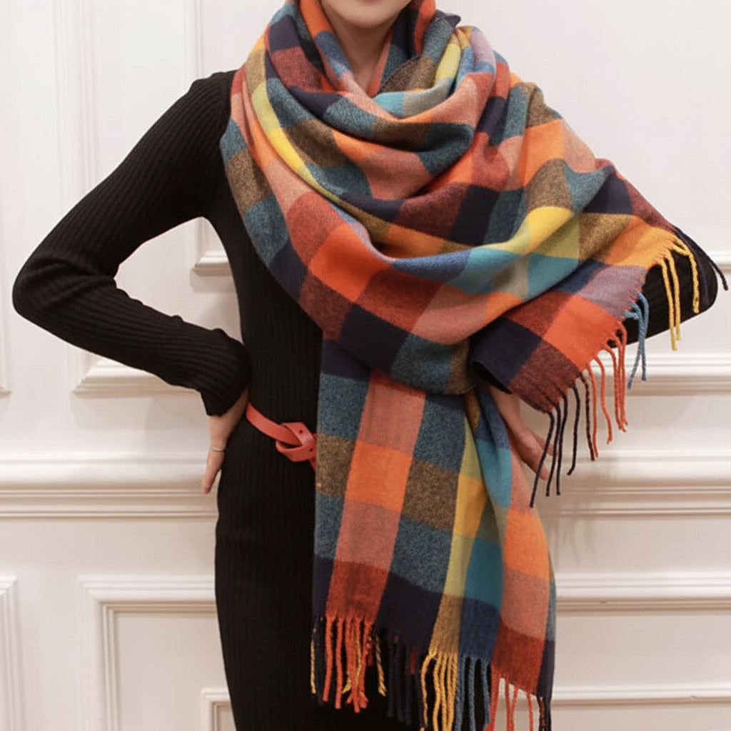 Cozy Plaid Scarf Warm Fleece Winter Accessory