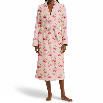 Cozy Floral Fleece Hooded Robe with Tie Waist