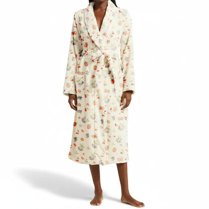 Cozy Floral Fleece Hooded Robe with Tie Waist