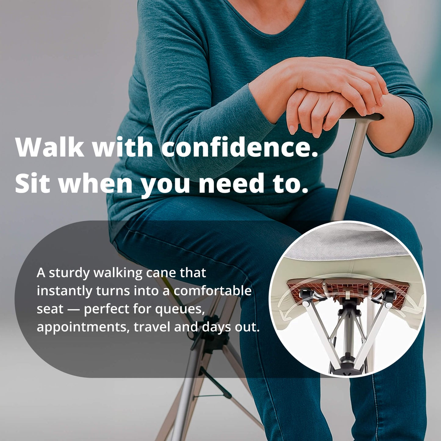 Compact Folding Walking Stick Seat
