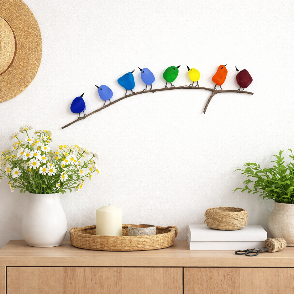 Coastal Beach Glass Bird Wood Decor - Lusomart