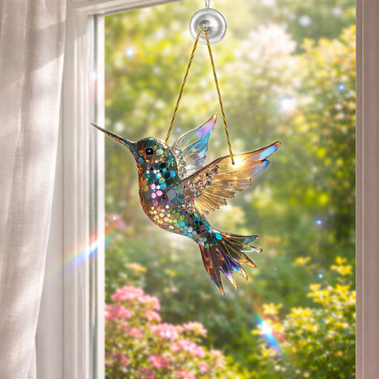 Colorful Glass Hummingbird Window Hanging Decoration - Lusomart