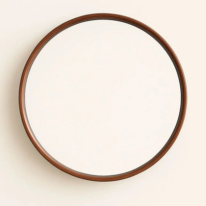 Classic Round Wall Mirror – Dark Wood Frame - Lusomart