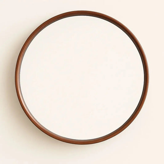 Classic Round Wall Mirror – Dark Wood Frame - Lusomart