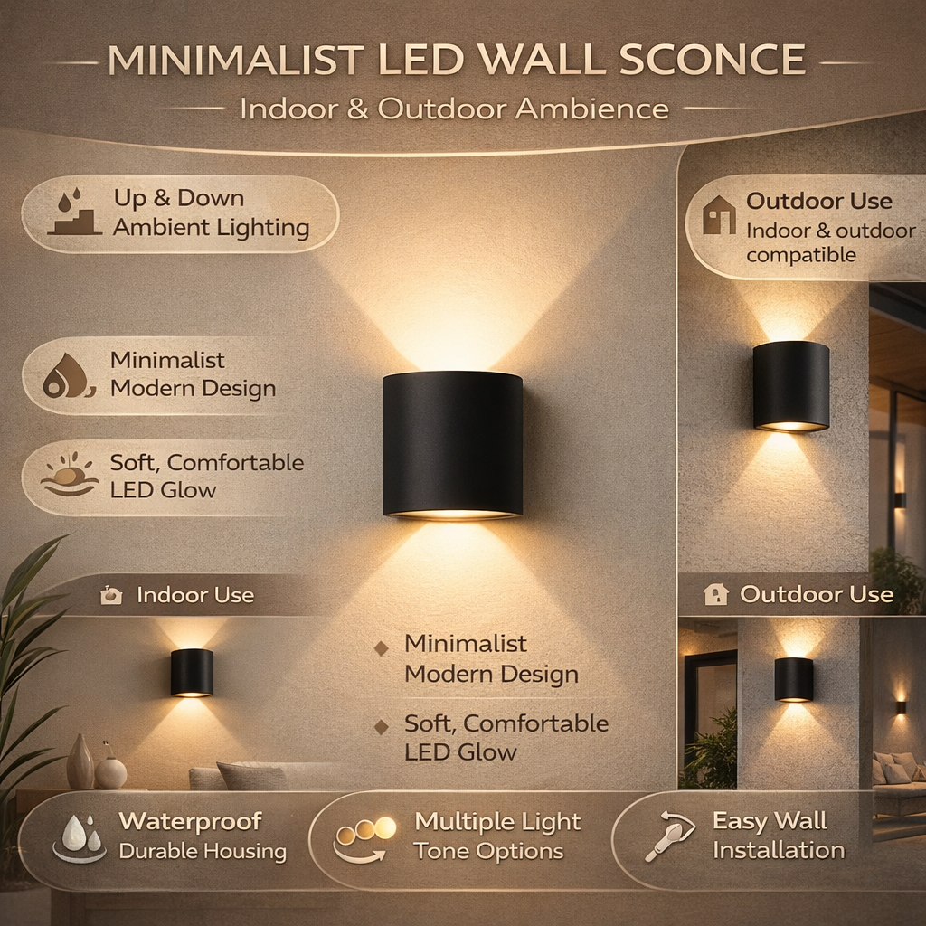 Simple LED Outdoor Indoor Sconce Light Fixture