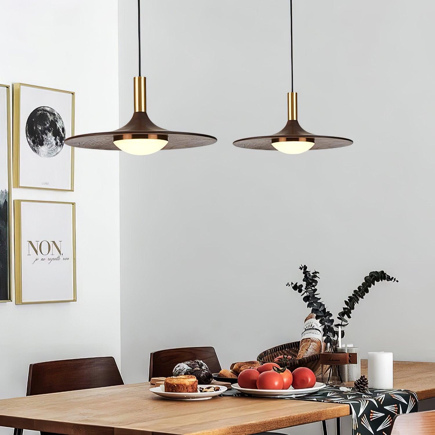 WalnutGlow | Elegant Brass and Wood Modern Kitchen Pendant Lighting 3