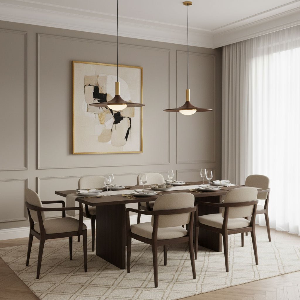 WalnutGlow | Elegant Brass and Wood Modern Kitchen Pendant Lighting 4