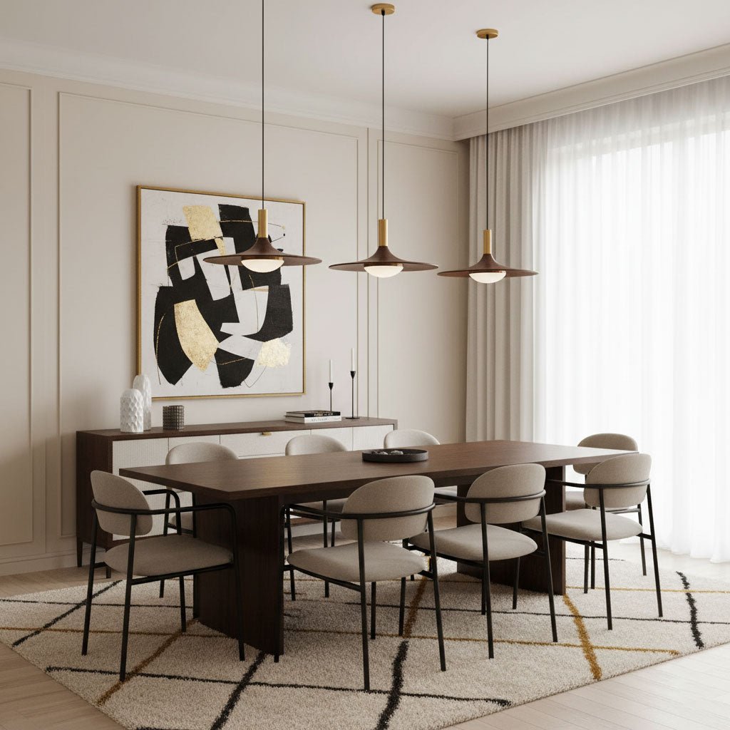 WalnutGlow | Elegant Brass and Wood Modern Kitchen Pendant Lighting 6