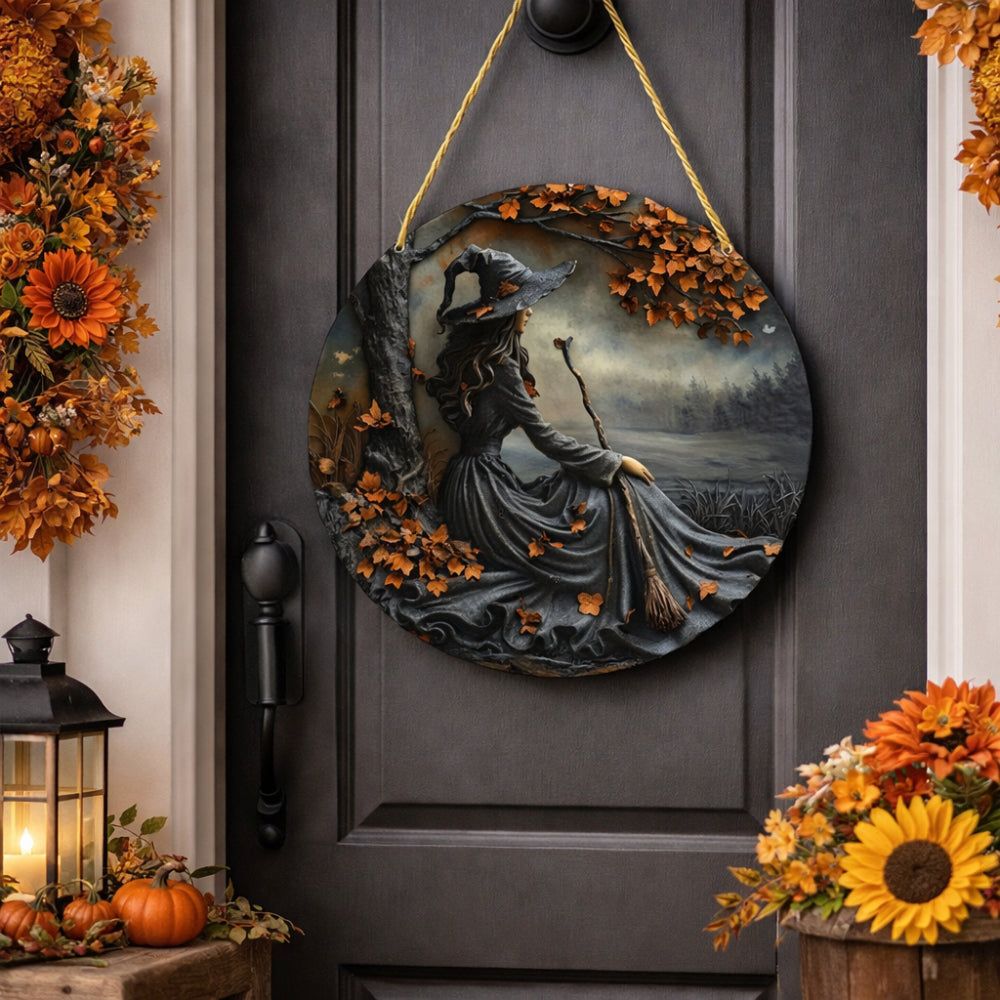 Rustic Wooden Witch Decor Door Sign