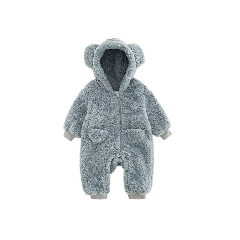 Warm Baby Fleece Romper with Animal Print 1