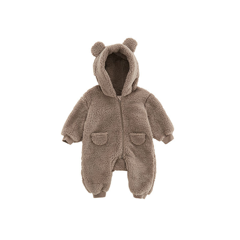 Warm Baby Fleece Romper with Animal Print 2