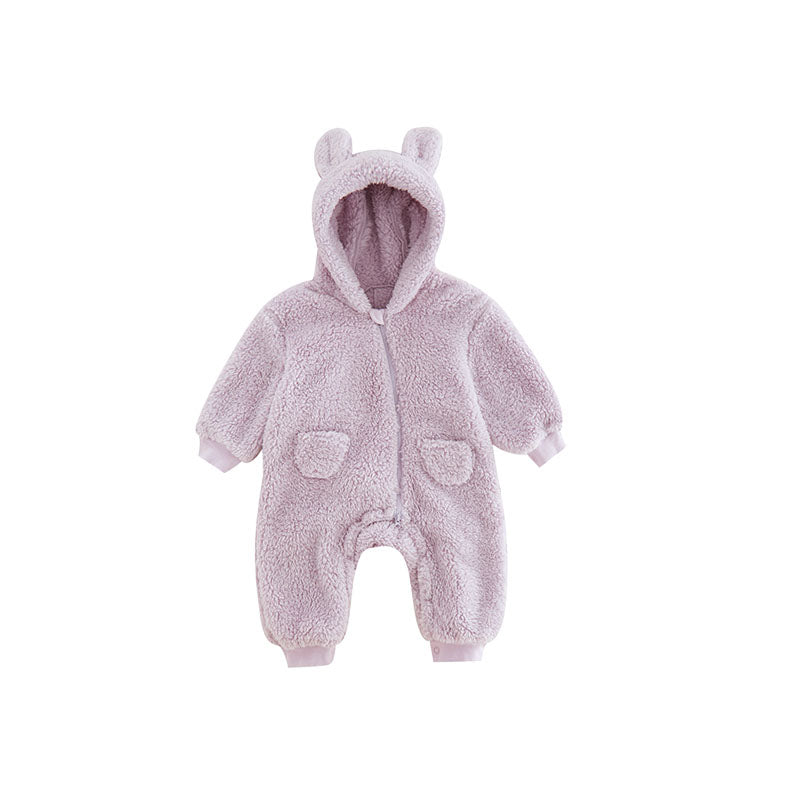 Warm Baby Fleece Romper with Animal Print 4