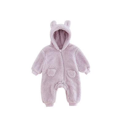 Warm Baby Fleece Romper with Animal Print 4
