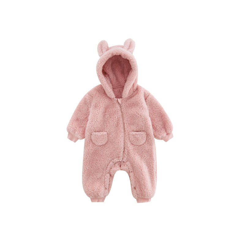 Warm Baby Fleece Romper with Animal Print 5
