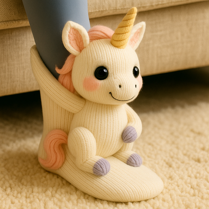Warm Non-Slip Plush Microfiber Animal Motif House Socks 11