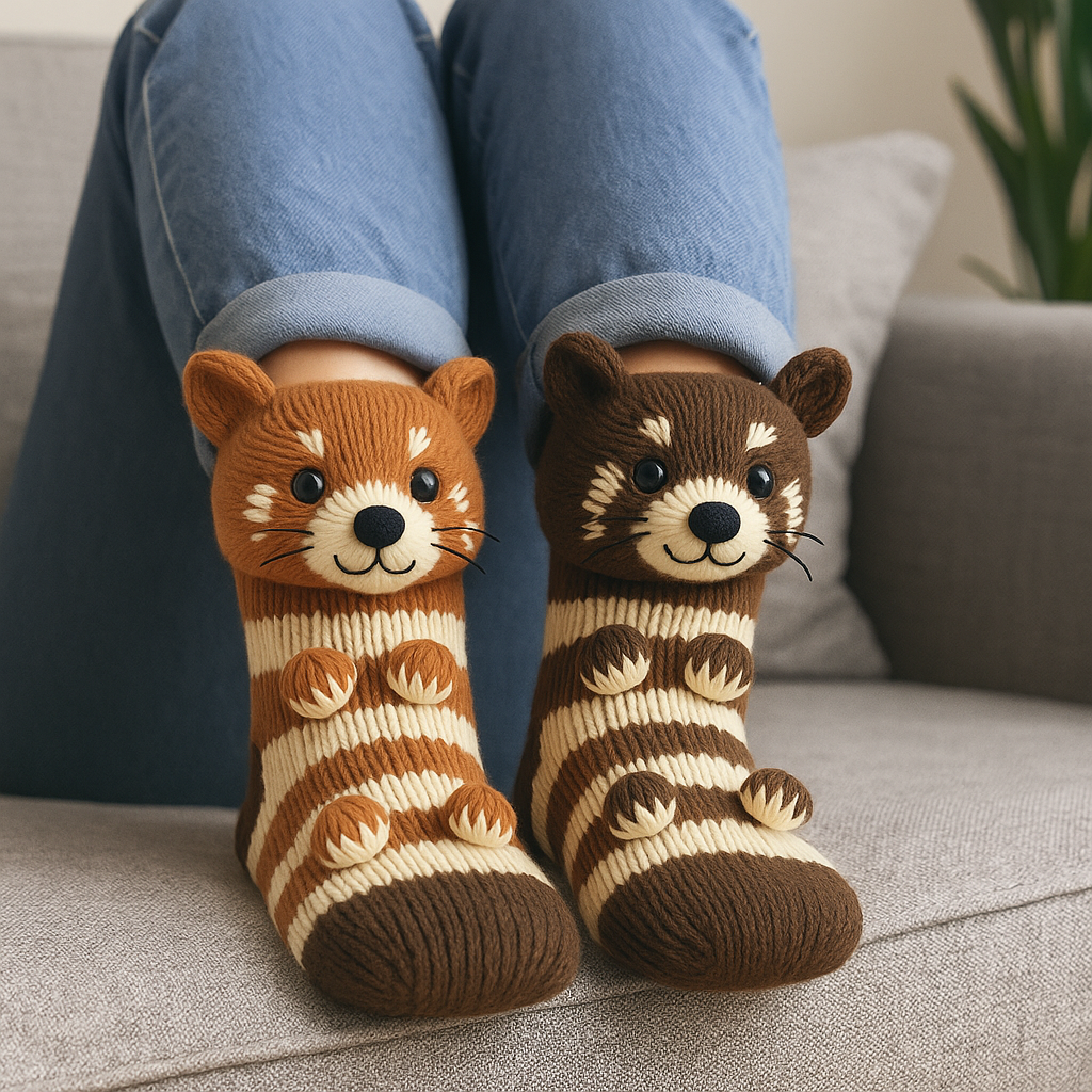 Warm Non-Slip Plush Microfiber Animal Motif House Socks 12