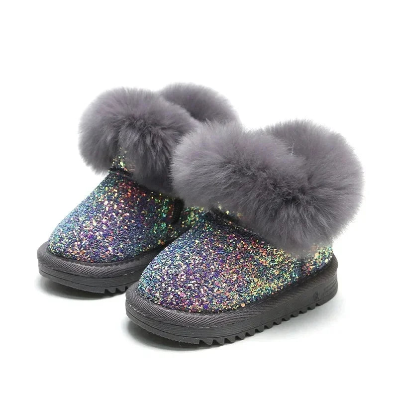 Warm Glitter Kids' Winter Boots with Fleece Lining – Cozy and Stylish in Pink, Sizes 25-30