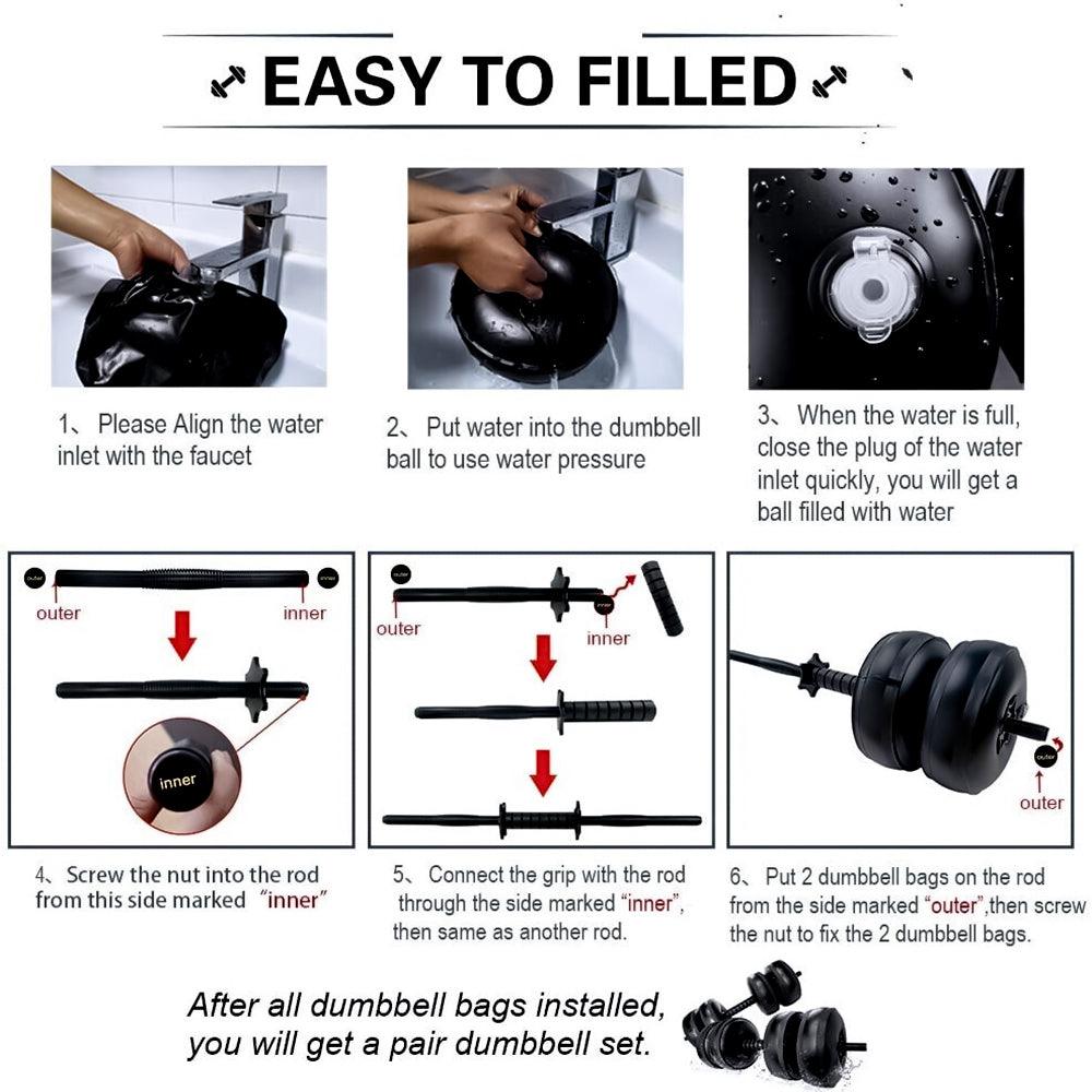 Water Dumbbells - 20-25 KG Water Filled Dumbbells Set Portable PVC Travel 4
