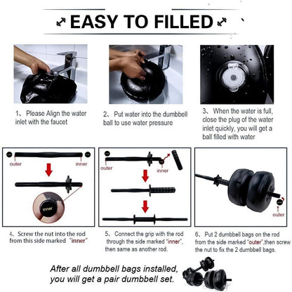 Water Dumbbells - 20-25 KG Water Filled Dumbbells Set Portable PVC Travel 4