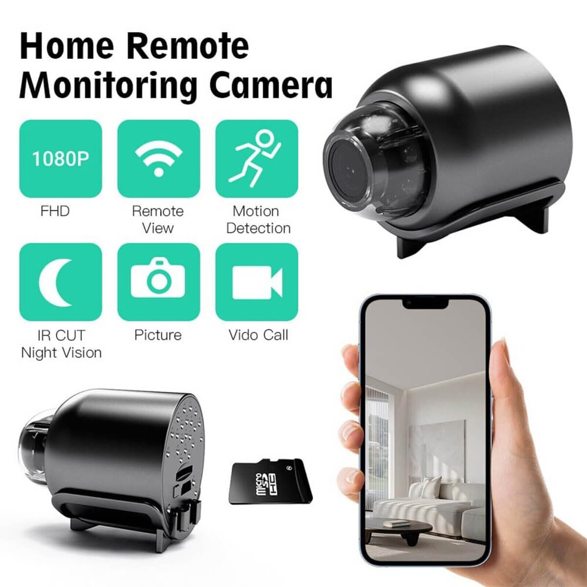 Compact 1080P WiFi Security Camera with Wide Night View