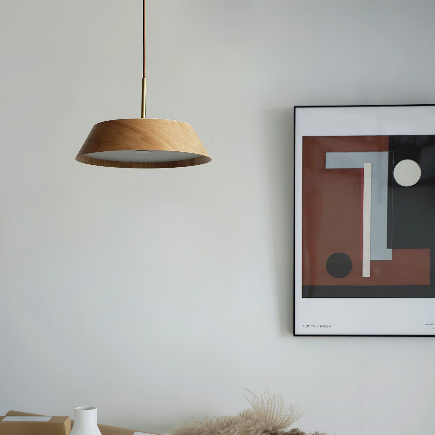 Wavone | Elegant Warm Wood Grain Brass Hanging Pendant Light 3