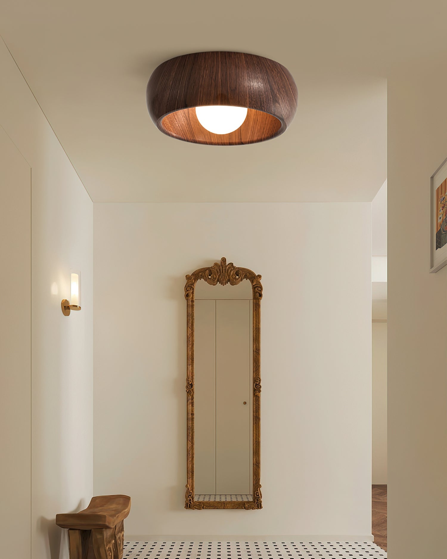 Wazumi | Modern Elegant Wood Flush Ceiling Light Fixture with Integrated LED 5