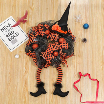 Whimsical Witch Mesh Wreath – Halloween Front Door Decoration for Festive Fun 3