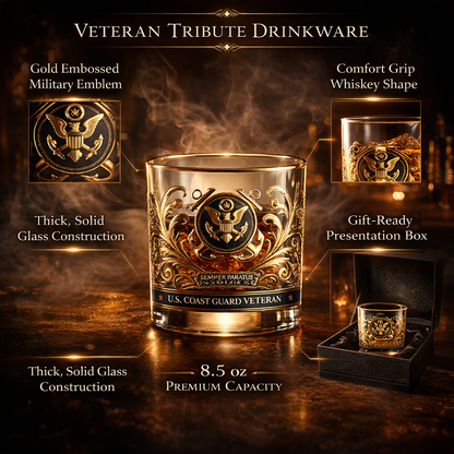 Engraved Whiskey Glass for Veterans Gold Plated Barware