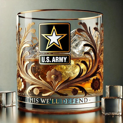 Engraved Whiskey Glass for Veterans Gold Plated Barware
