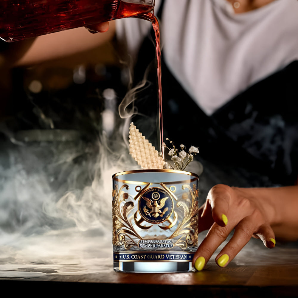 Engraved Whiskey Glass for Veterans Gold Plated Barware